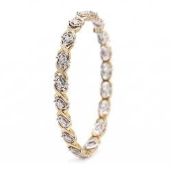 14ct white and yellow gold diamond fancy link bracelet, set with thirty-eight round brilliant cut diamonds, stamped, total diamond weight approx 1.15 carat