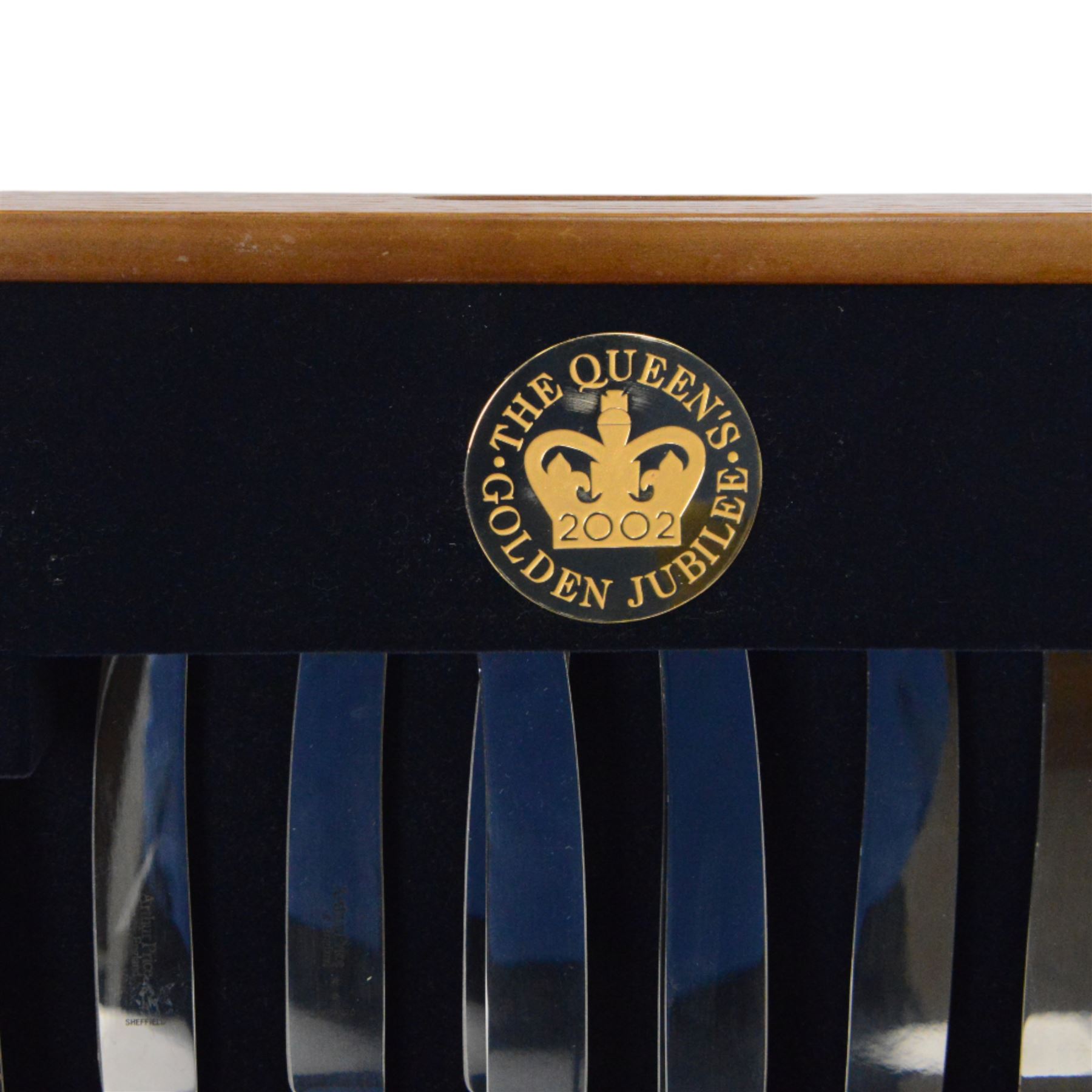 Two canteens of silver plated cutlery by Arthur Price, both contained within wooden canteen boxes, including a Queen's Golden Jubilee set