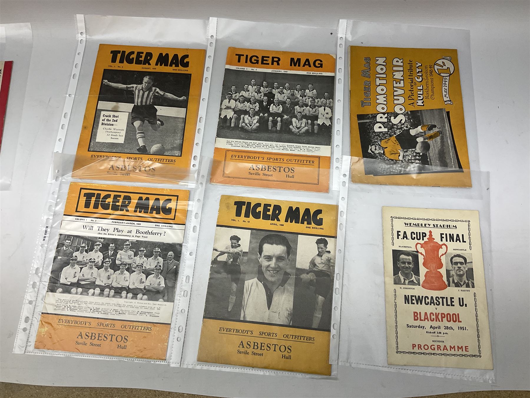 Raich Carter interest - four Hull City Tiger Mags 1949-50 and Promotion Souvenir 1948/49; Sunderland, Leeds, Middlesbrough, Hull City and England match programmes; Victor pirate F.A. Cup Final programme 1951; various magazine articles etc. Provenance: By direct descent from the family of Raich Carter having been consigned by his daughter Jane Carter.