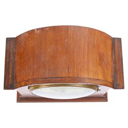 Gilbert Clock Company eight-day mahogany cased mantle clock, with a cream card dial, break arch top, upon a raised plinth, H28cm