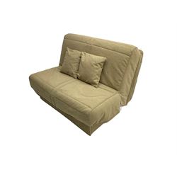 Slumberland - two seater fold out sofa bed upholstered in neutral fabric