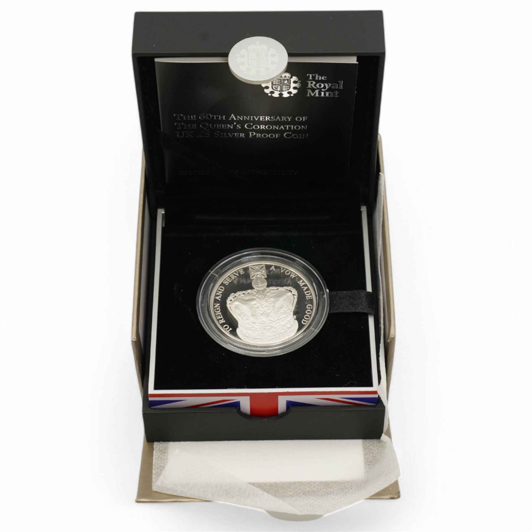 Four The Royal Mint United Kingdom silver proof five pound coins, comprising 2011 'The Royal Wedding', 2013 'The 60th Anniversary Of The Queen's Coronation', 2014 'The 300th Anniversary Of The Death Of Queen Anne' and 2017 'The Sapphire Jubilee Of Her Majesty The Queen', all cased with certificates