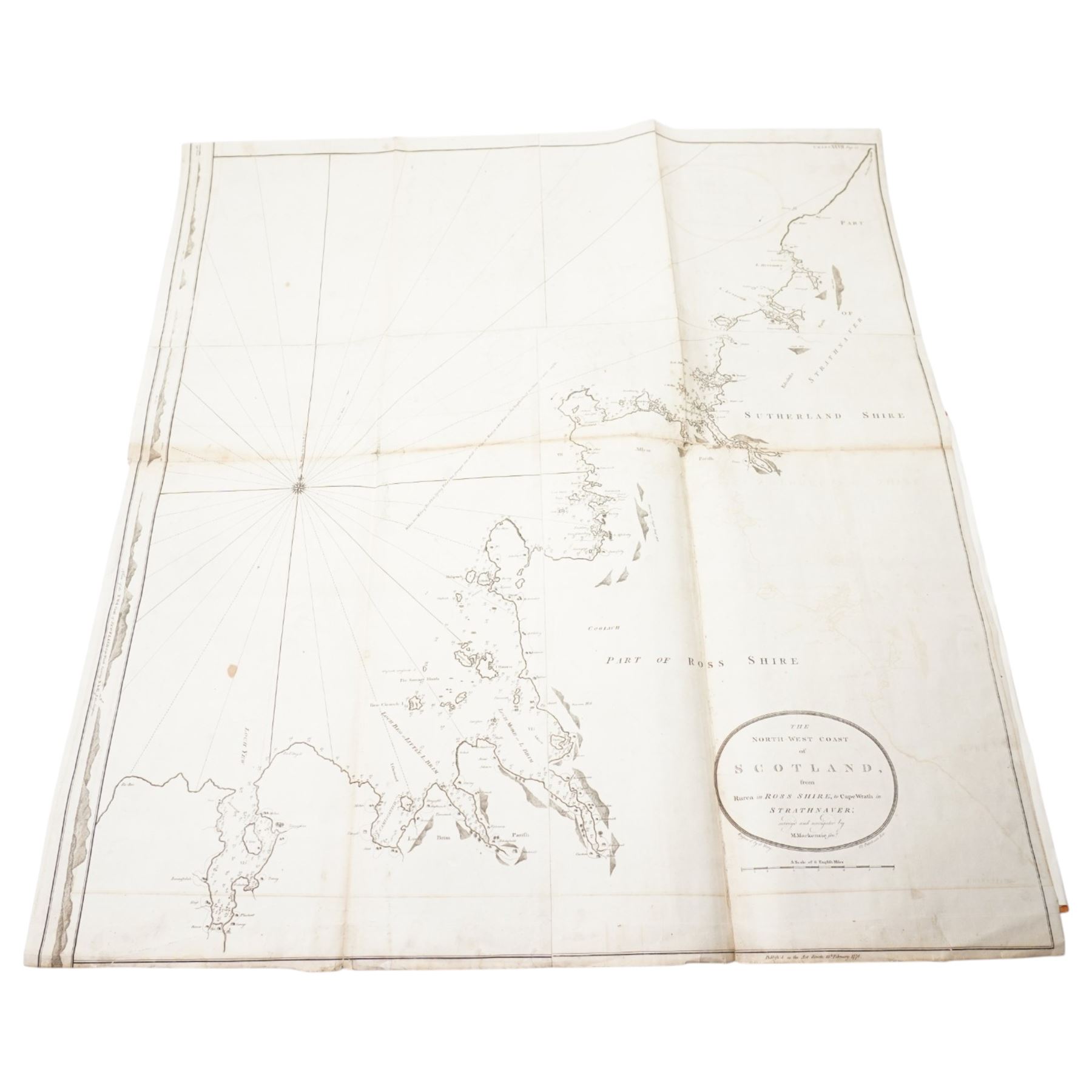 Murdoch MacKenzie Snr (Scottish 1712-1797): 'The North West Coast of Scotland - from Rurea in Ross Shire to Cape Wrath in Strathnaver', 18th century engraved map with linen backing pub. 1776, 109cm x 102cm (unframed)