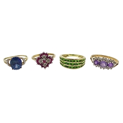  Four 9ct gold stone set dress rings   
