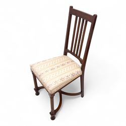 Living room items, comprising an 18th century design mahogany tray top table, the removable tray with shaped gallery, brass carrying handles and undertier stand, together with a French side chair with upholstered seat and X-stretcher base (Table H 74cm, W 54cm, D 36cm, chair H 94cm, W 41cm, D 42cm)