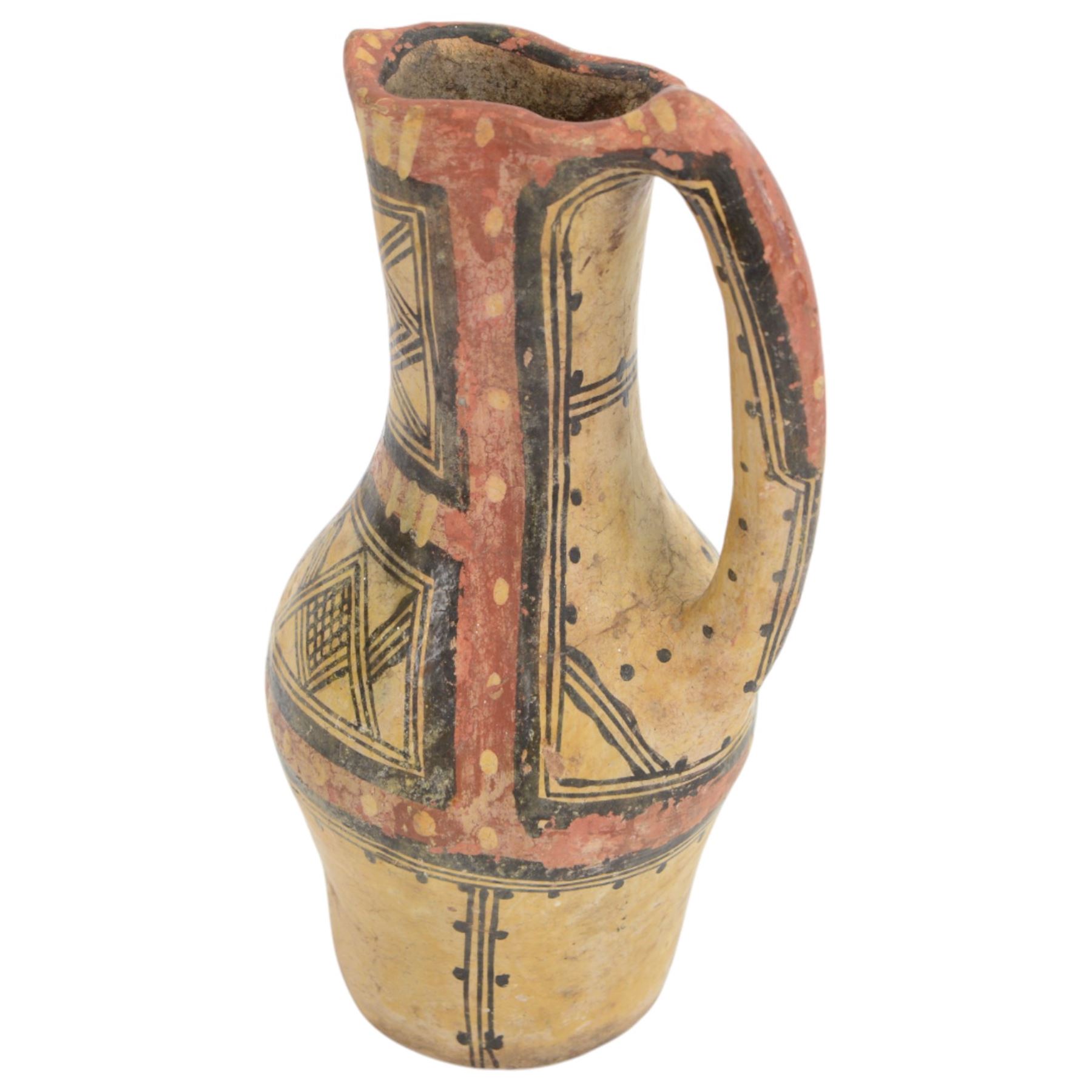South American jug, pre Colombian style, painted with geometric motifs, H24cm