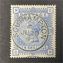 Great Britain Queen Victoria 1883-4 stamps, comprising two shillings and sixpence, five shillings and ten shillings, all used, all previously mounted