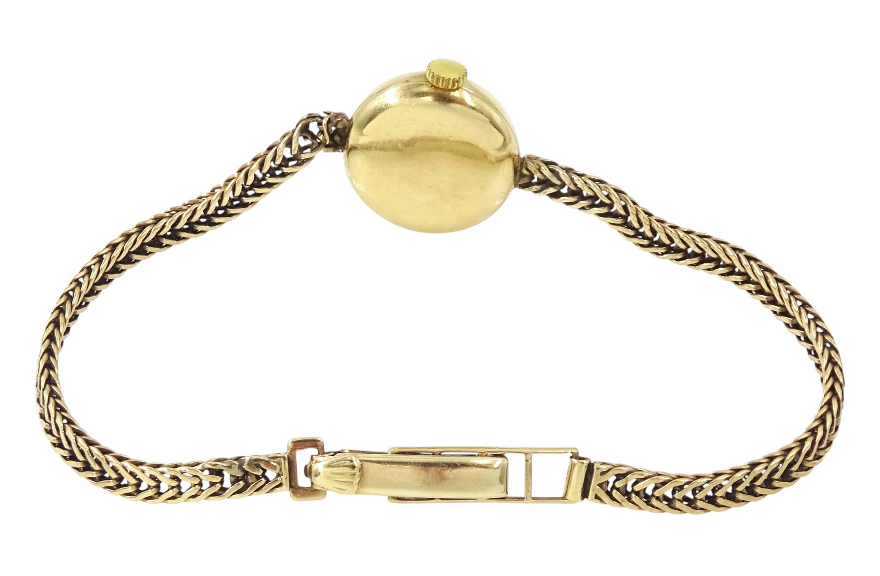 Tudor Royal ladies 9ct gold manual wind wristwatch, silvered dial with dagger and baton hour markers, on integral 9ct gold bracelet, Birmingham 1963