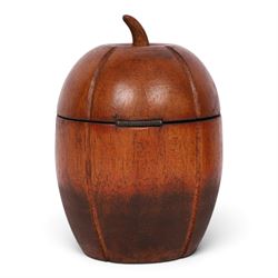 Wooden tea caddy in the form of a melon, in the Georgian style, with key, H15cm