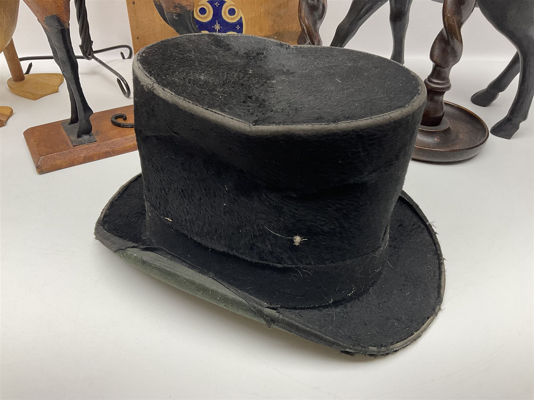 Wooden candle box, together with two barley twist candlesticks, carved duck and other collectables 