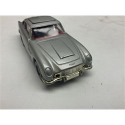 Corgi - die-cast model of James Bond Aston Martin DB5 No.271 with silver body and red interior, gold bumpers and four-spoke wheels, James Bond and two bandit figures; original window box with header card; and Dinky Shado 2 Mobile with one missile No.353; in window box (2)