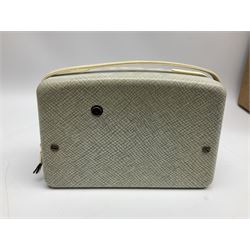 ASA Tokyo monocular microscope with black body, pitchfork base and wooden carrying box containing additional lenses No.47324 H29cm; Universal Avometer Model 8x Mk.III (Panclimatic); and Dansette 222 portable transistor radio (3)