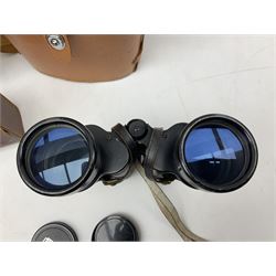 Pair of Rayswi of Harrogate carved oak candlesticks with brass mounts, in the form of an imp, together with a cased pair of Photopia binoculars, mother of pearl opera glasses, Bush radio, oak inkstand etc