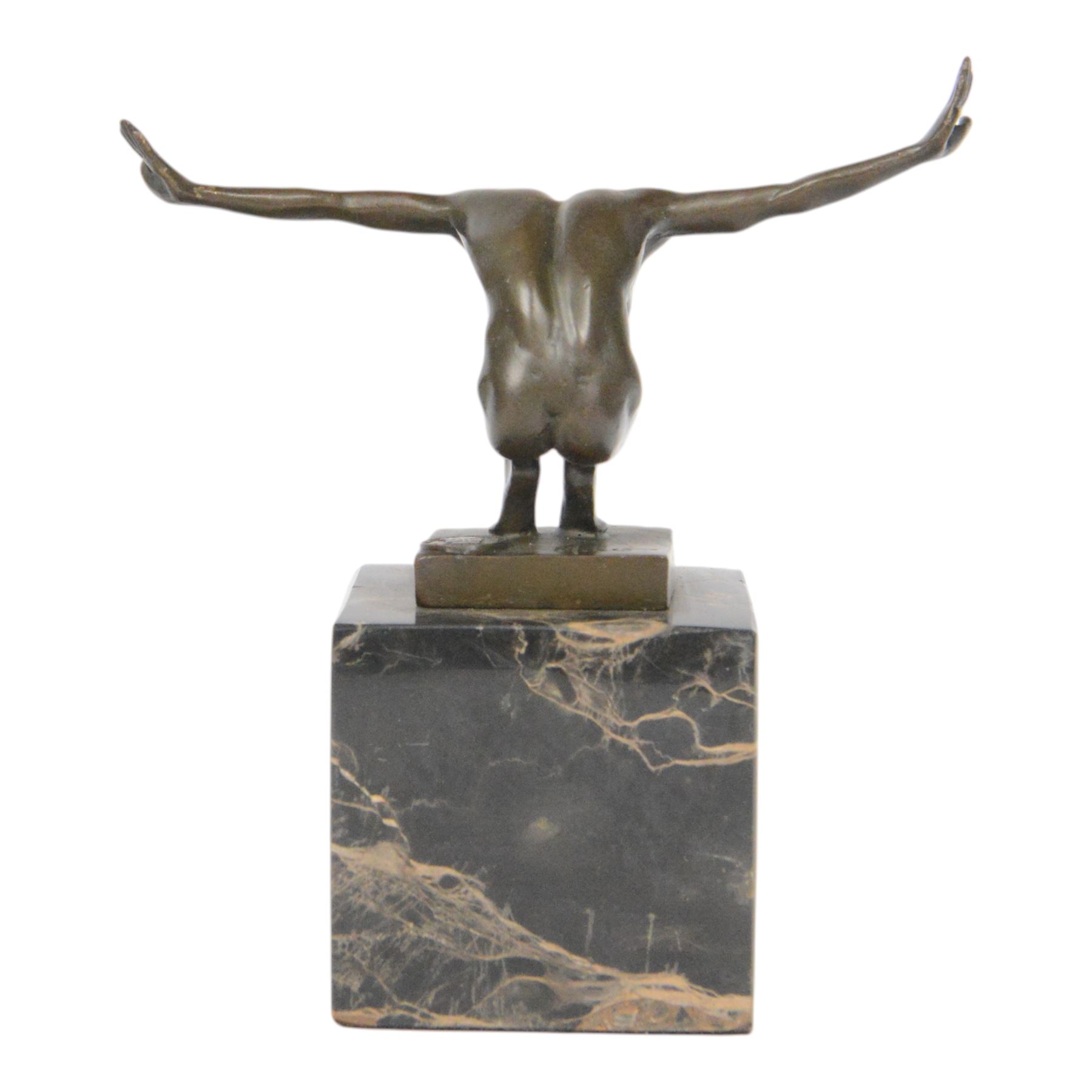 After Miguel Fernando Lopez Power of Silence, modelled as a athlete crouched with arms outstretched, signed Milo, upon a marble plinth, H15cm