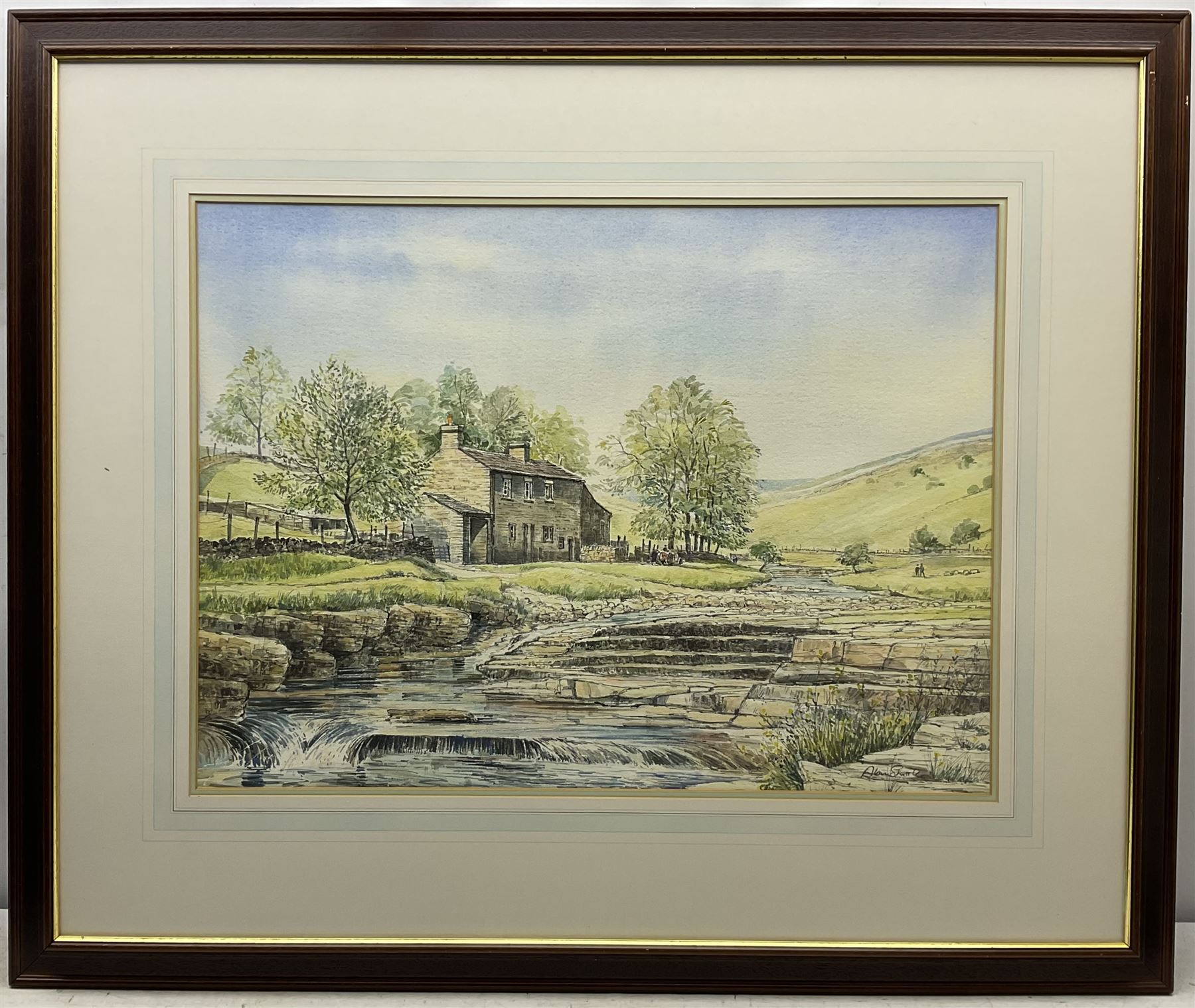Alan Stuttle (British 1939-): Rural River Landscape, two watercolours signed max 53cm x 72cm; 'Wilton - Middlemass', watercolour signed with monogram and titled 33cm x 43cm (3)