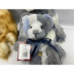 Five Charlie Bears, comprising Chucky Egg CB159030S, and Elwood CB181717, both designed by Heather Lyell, Hodgepodge CB181871A, and Elizabeth CB171752A, both designed by Isabelle Lee, all with tags, and an example CB159011S lacking tag