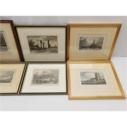 Collection of 19th century engravings and lithographs including Hull, Cullercoats, Withernsea, Tadcaster, and Castle Bolton, max 23cm x 29cm (9)