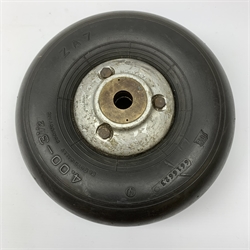 WWII Spitfire/Hurricane pneumatic '4.00 x 3 1/2' tail wheel, aluminium hub with various stamped marks inc. DRG No.AHO5000, brass bushes dia. 26cm