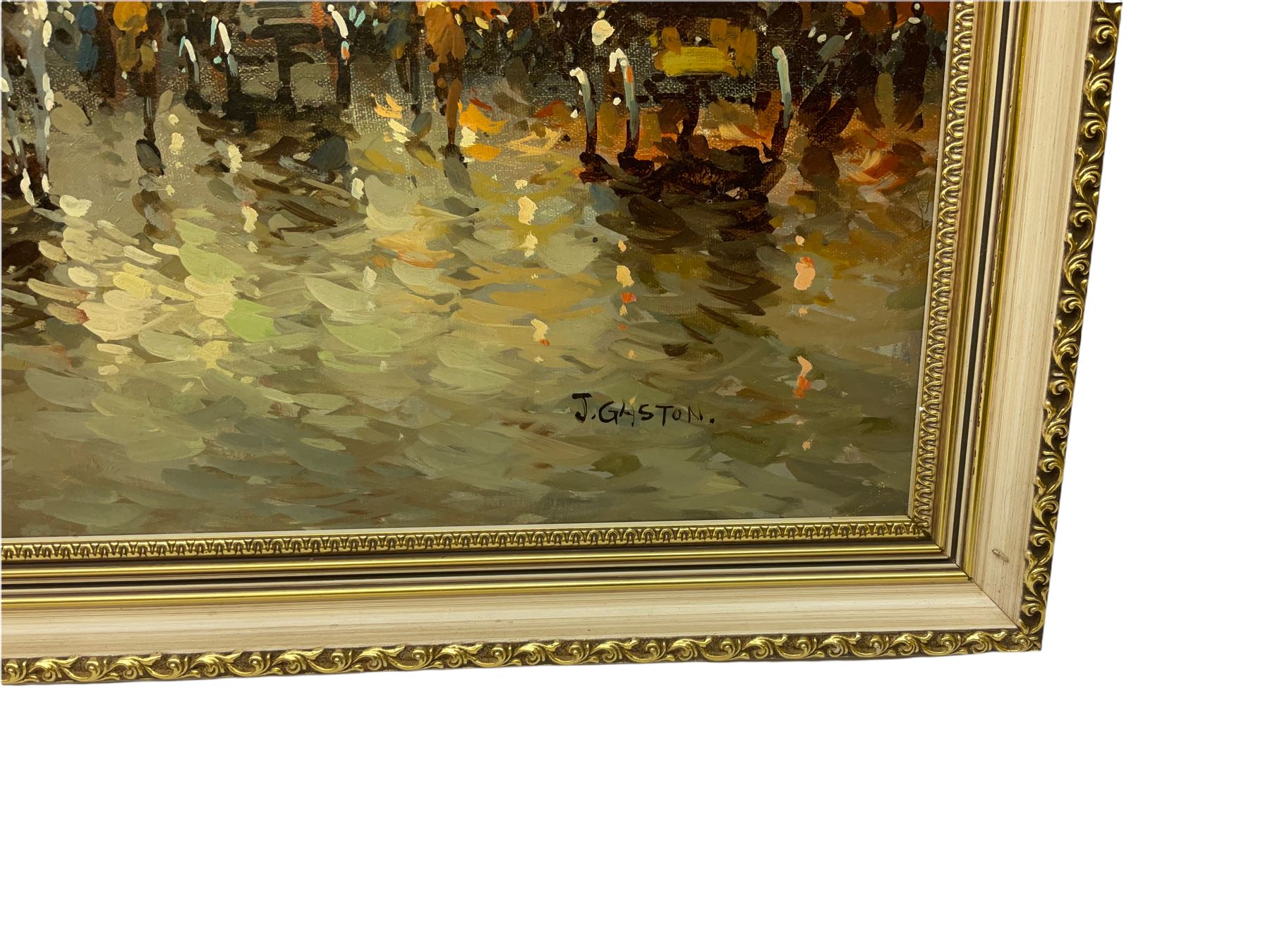 Johnny Gaston (British 1955-): Parisian Street Scene, oil on canvas signed 59cm x 90cm