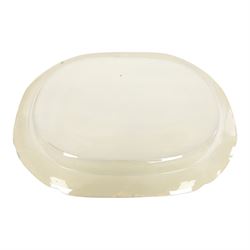 Pair of large 19th century blue and white platters, decorated in the Long Bridge pattern with pagodas, boats and figures, within a decorative border with scrolls, D39.5cm W52cm