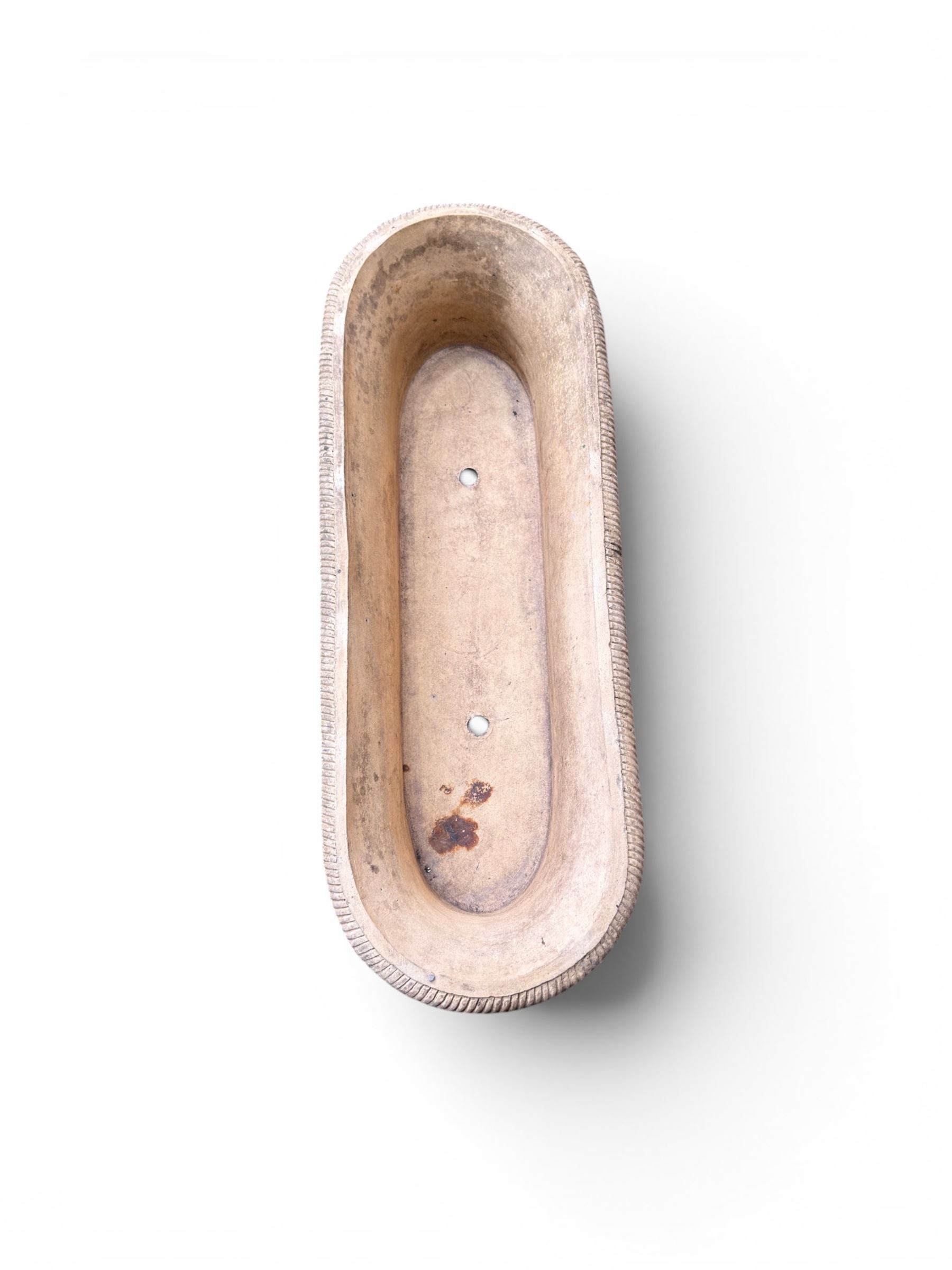 Mid-20th century terracotta oval lattice shallow planter - design after James Pulman & Son