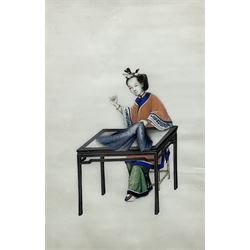 Chinese School (19th century): Woman sewing, watercolour on rice paper unsigned 27cm x 18cm