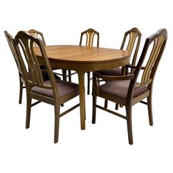 Nathan - teak oval extending dining table (99cm x 153cm - 205cm, H75cm ); and a set of six chairs