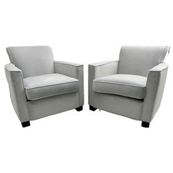 India Jane Interiors - 'Savoy' pair of contemporary armchairs upholstered in light grey velvet fabric - ex-display/bankruptcy stock 