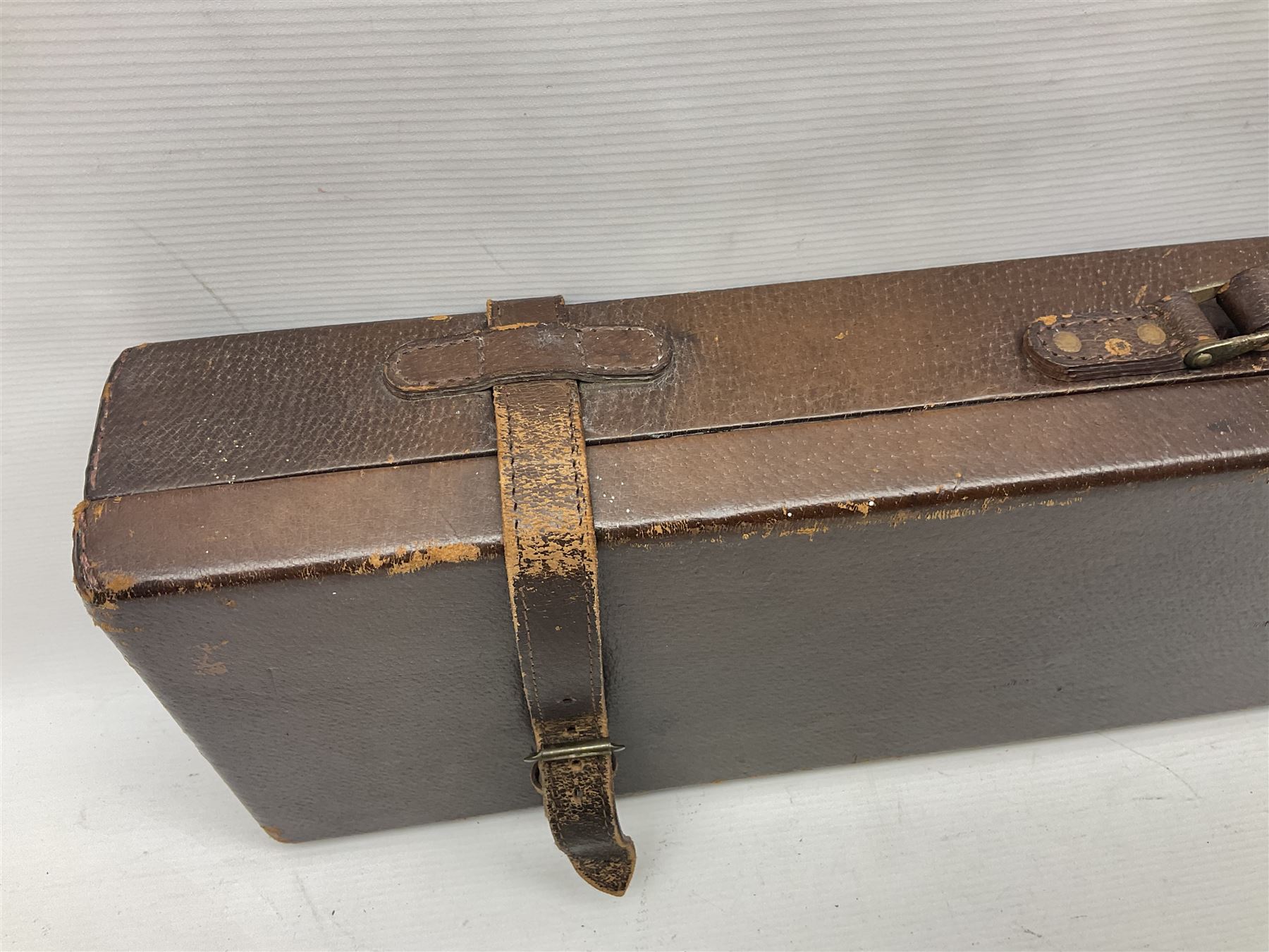 Leather fitted shotgun case L81cm, and a canvas fitted shotgun case with Hooton & Jones label, L83cm (2)