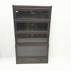 Early 20th century Globe Wernicke oak four tier sectional library bookcase, single drawer, W87cm, H150cm, D332cm