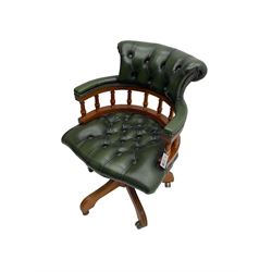 Victorian design captains swivel desk chair, upholstered in green finished buttoned leather