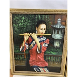 Japanese School (Late 20th century): Female Portraits, set of three oils on canvas unsigned 60cm x 50cm (3)
