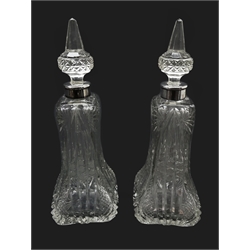  Pair silver collared cut glass scent bottles of tapered form, by W & Co. London 1932 H24cm  