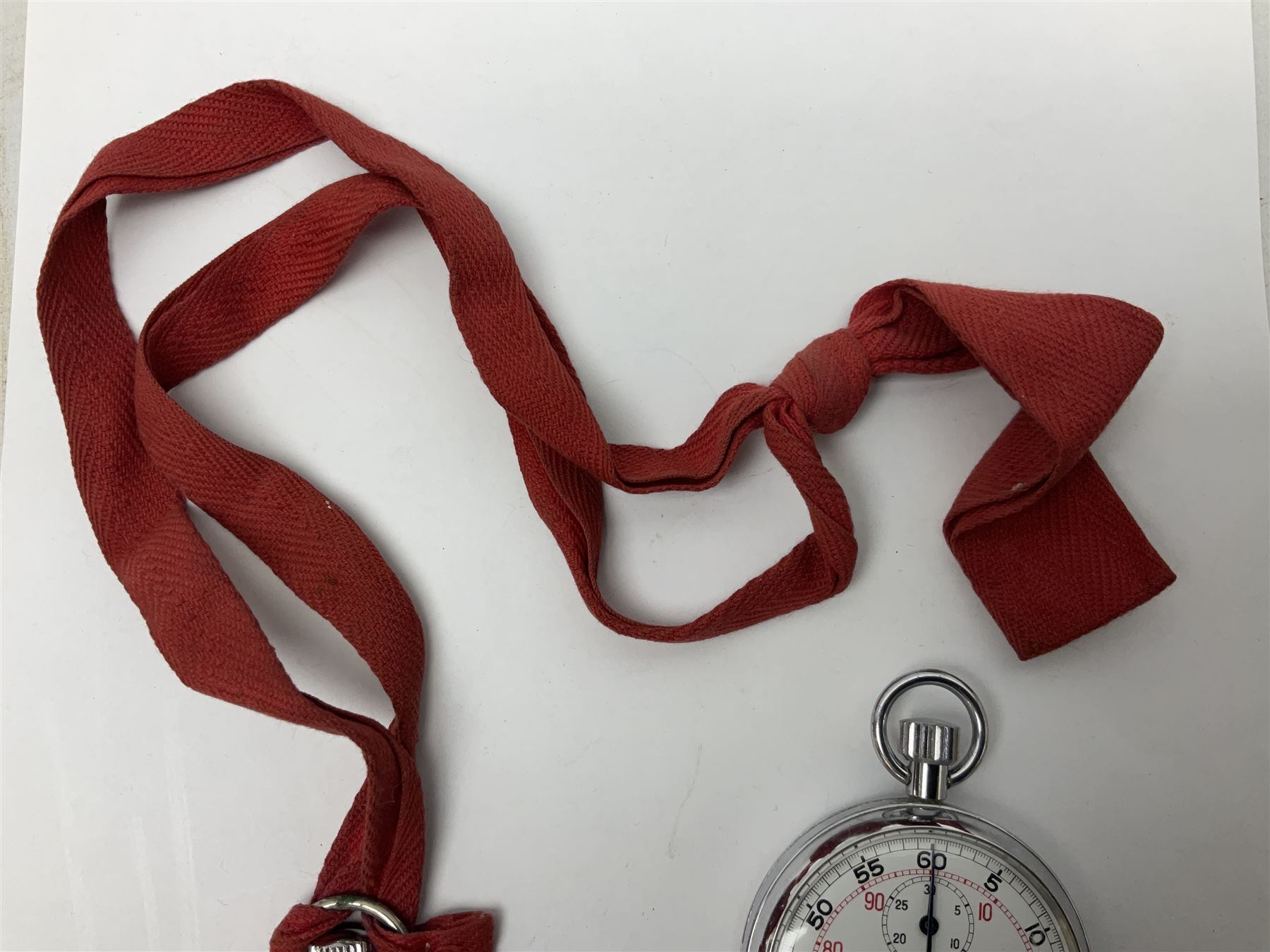 Nero Lemania - Royal Air Force type military stopwatch, outer black register for 60 seconds with 1/5th seconds divisions, inner red register to 100 with 1/10 divisions, subsidiary dial recording to 30 minutes, signed and marked with Broad Arrow, case back engraved '0552/521-3169' Broad Arrow '152/70'; together with a Balmaster Antichoc 1/10 4 Rubis stopwatch (2)