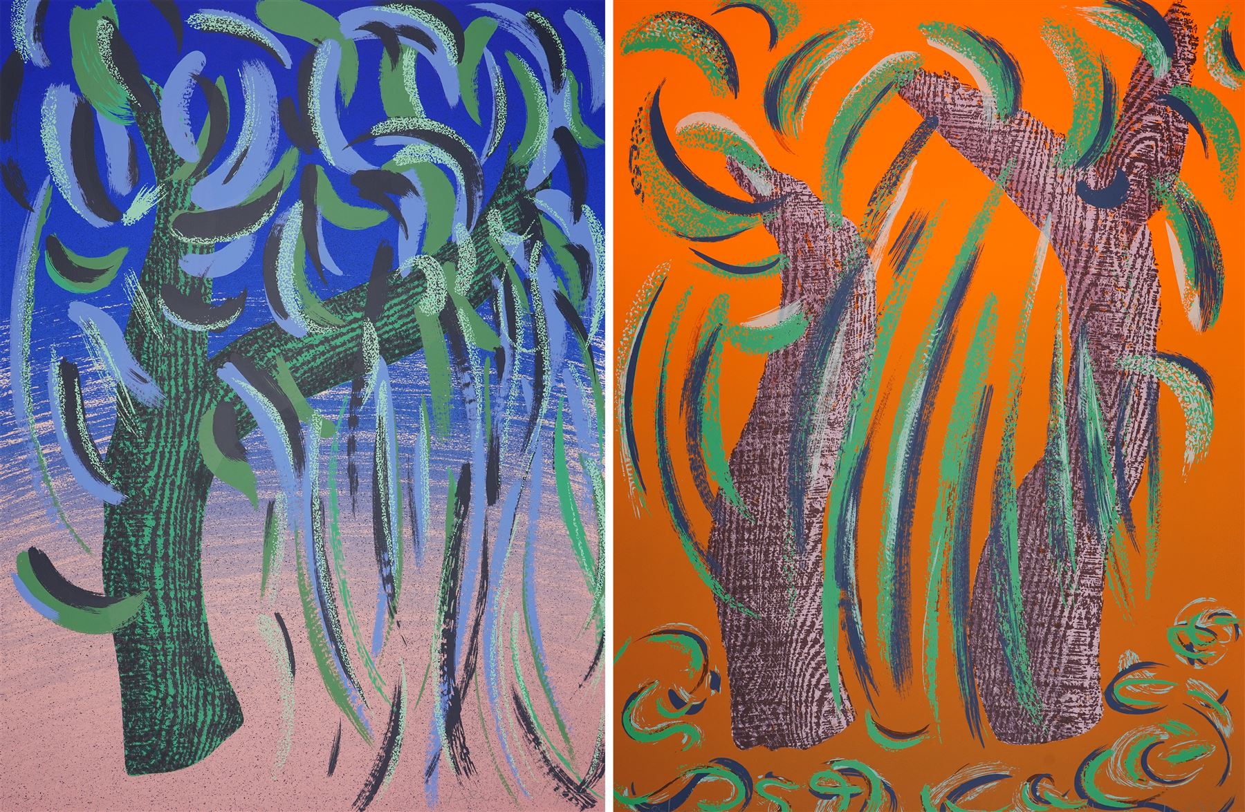 Michael Heindorff (German 1949-): 'Tasso's Trees V & VIII', pair screenprint signed dated '77 and numbered 85/100 and 55/100 in pencil 92cm x 69cm (2) (unframed)