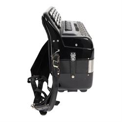 Borsini Professional 5-Row Chromatic button accordion, with 92 white pearlescent chromatic buttons and 136 bass buttons, possibly a custom model, in black high gloss case, with carry strap and original hard carrycase