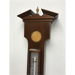  George lll style mahogany aneroid wheel barometer, by Russell of Norwich, with two silvered dials, H69cm   
