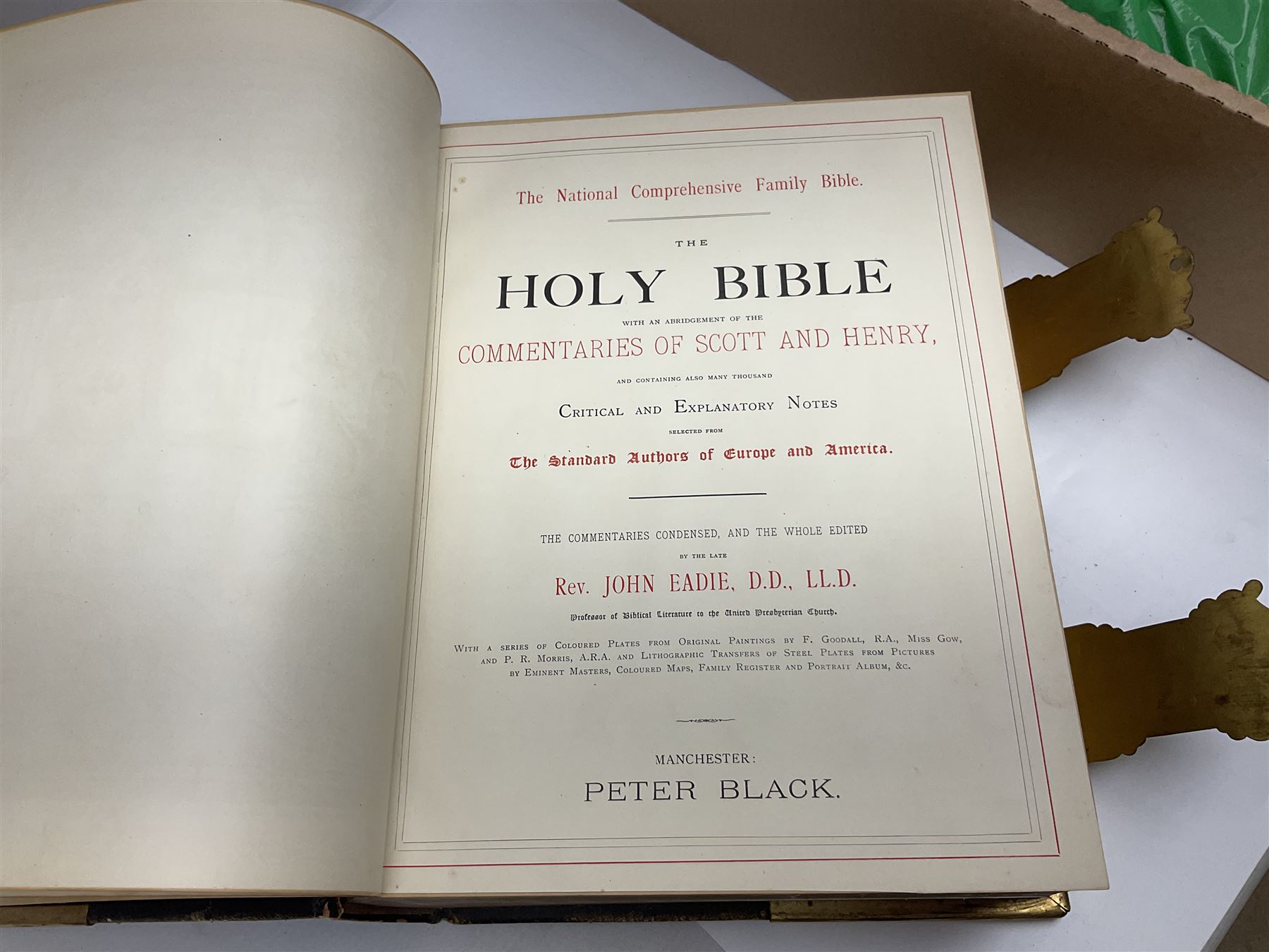 The National Comprehensive Family Bible, coloured and black and white plates, together with Jessop Atlantic tripod, brass candlestick and other collectables, in three boxes 