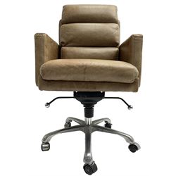 Halo - 20th century 'Kipling' desk chair, upholstered in tan leather, raised on chrome  base with adjustable and swivel action