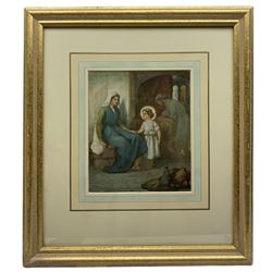 John Lawson (Scottish 1838-?): Mary and Jesus as a Boy with Joseph Working, watercolour illustration unsigned, inscribed on label verso 22cm x 18cm 
Notes: Lawson was a Victorian illustrator of books and periodicals, this watercolour was probably used to illustrate a religious publication.