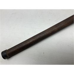 WW1 Prisoner of War carved beech walking cane, the terminal as a head wearing a helmet, and inscribed 'Souvenir from 370th PoW Coy Menin 1919'; bears metal plaque with indistinct monogram L91cm