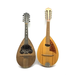 Italian lute back mandolin with segmented rosewood back and spruce top, bears label ' Cav. Giovanni De Meglio E Figlio Napoli', dated 1894, L58cm; and an Amada bowl mandolin model no.0584 with mahogany stained back and spruce top, bears label, L62cm (2)
