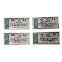 Four The British Linen Bank one pound notes, all 1st July 1963 A/4, '391430', '391431', '391432' and '391433'