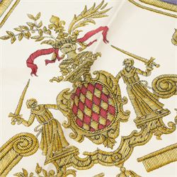 Hermes 'Deo Juvante Monaco' silk scarf, in the grey and cream colourway, possibly designed by Hugo Grygkar, 88cm x 88cm