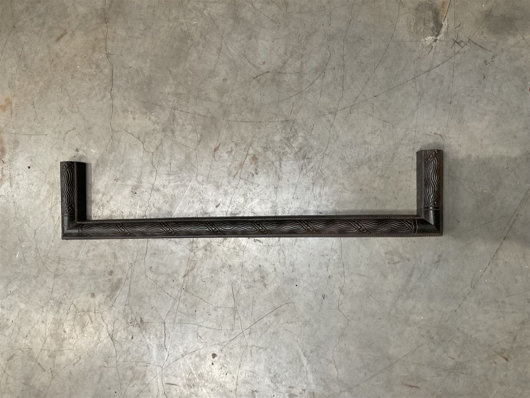 Black painted wrought iron fire guard , wicker log basket with stand, coal bucket and a fire kerb (4)