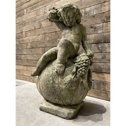 Cast stone garden figure - grape carrier on barrel