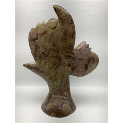 Goniatite sculpture, displaying two Goniatites within a polished and shaped matrix, age; Devonian period, H56cm