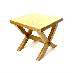 Light oak ‘X’ framed and pegged occasional table, shaped supports 