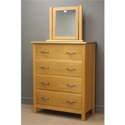  Oak chest, four drawers, stile supports, (W89cm, H112cm, D44cm) and a table top dressing mirror  