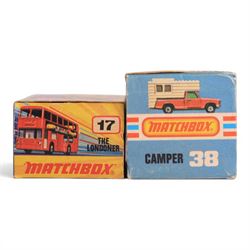 Eight diecast model cars, comprising Corgi Toys no. 233 Heinkel Economy Car with orange body, two Matchbox Superfast examples no. 56 BMC 1800 Pininfarina and no. 68 Porsche 910m two Matchbox Series Moko Lesney examples no. 54 and no. 73 and three Matchbox examples no. 27 Mercedes Benz 230SL, no. 38 Camper and no. 17 The Londoner, all boxed